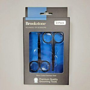 Brookstone 3" Rounded Tip Scissors Premium Quality 2-Pack Black Coated Stainless